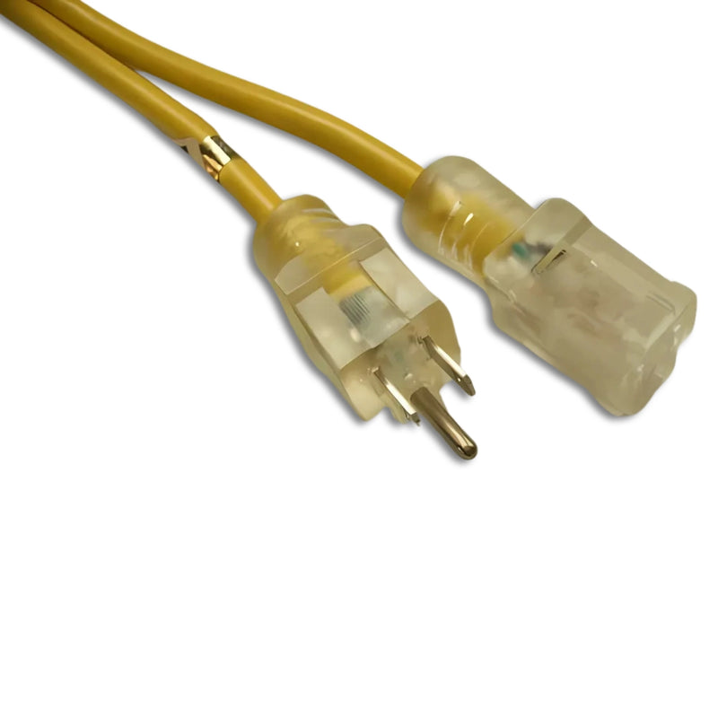 100FT Nema 5-15P to Nema 5-15R Lighted Yellow Extension Cord 14/3 SJTW NA 15A 125V