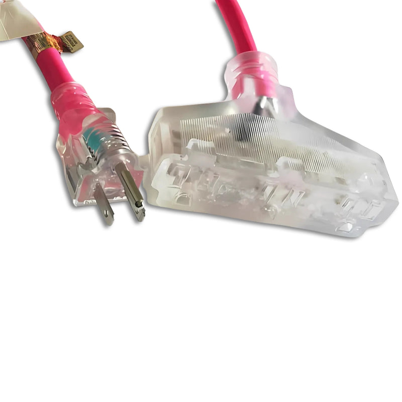 100FT Nema 5-15P to Nema 5-15TT Fan Style Neon Pink Lighted Extension Cord 12/3 SJTW NA 20A 125V