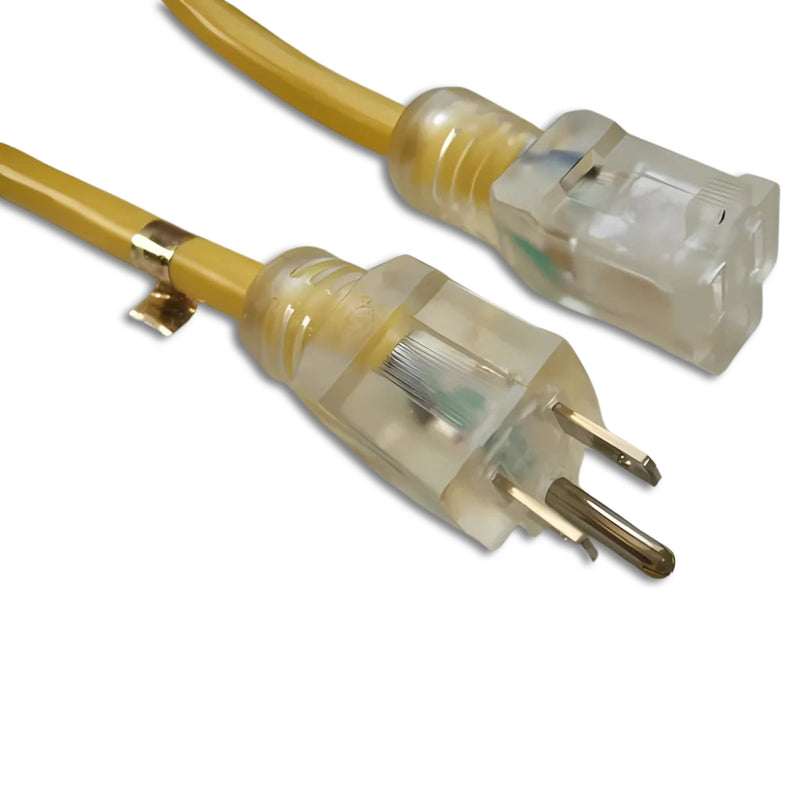 100FT Nema 5-15P to Nema 5-15R Lighted Yellow Extension Cord 12/3 SJTW NA 20A 125V
