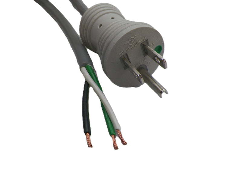 8ft Nema 5-15PH to ROJ 2" and Strip 1/4" Hospital power cord 16/3 SJTW Gray NA