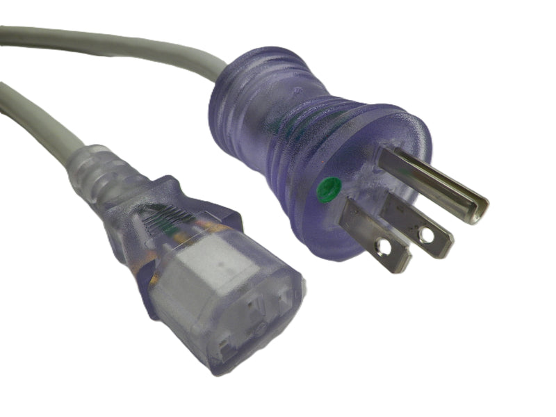 20FT Clear NEMA 5-15PH to Clear IEC-320 C-13 Gray Hospital Computer Power Cord 18/3 SJTOW NA
