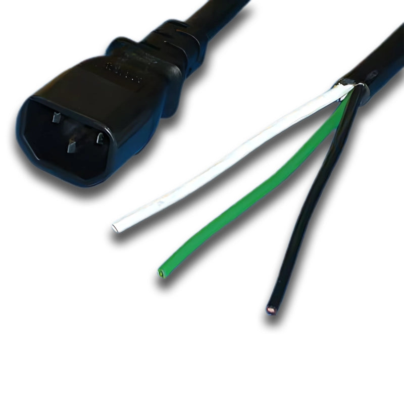 10FT IEC 320 C-14 to ROJ 2" STRIP 5/8" 18/3 SJTOW Black CEE 10A 125V