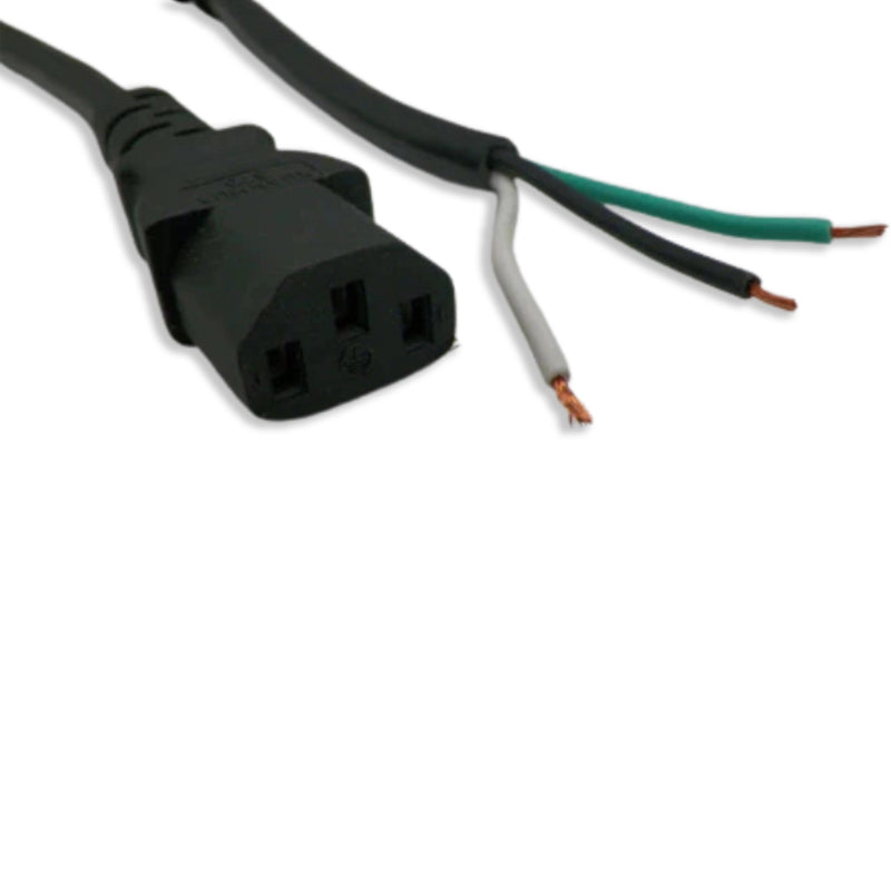 1FT 10IN ROJ 2" Strip 1/4" to IEC-320 C-13 Black Computer Power Cord 18/3 SJTW NA 10A 125V