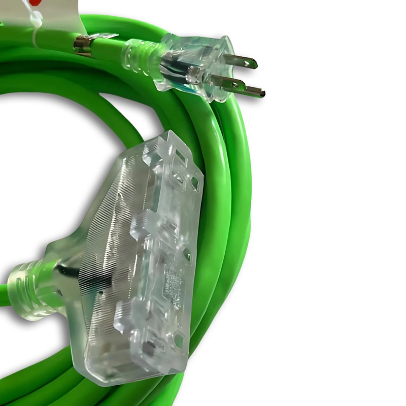 25FT Nema 5-15P to Nema 5-15TT Fan Style Neon Green Lighted Extension Cord 12/3 SJTW  NA  20A 125V