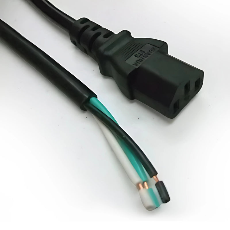 2FT 5IN ROJ 2" Strip 1/4" to IEC-320 C-13 Black Computer Power Cord 16/3 SJTW NA 13A 125V