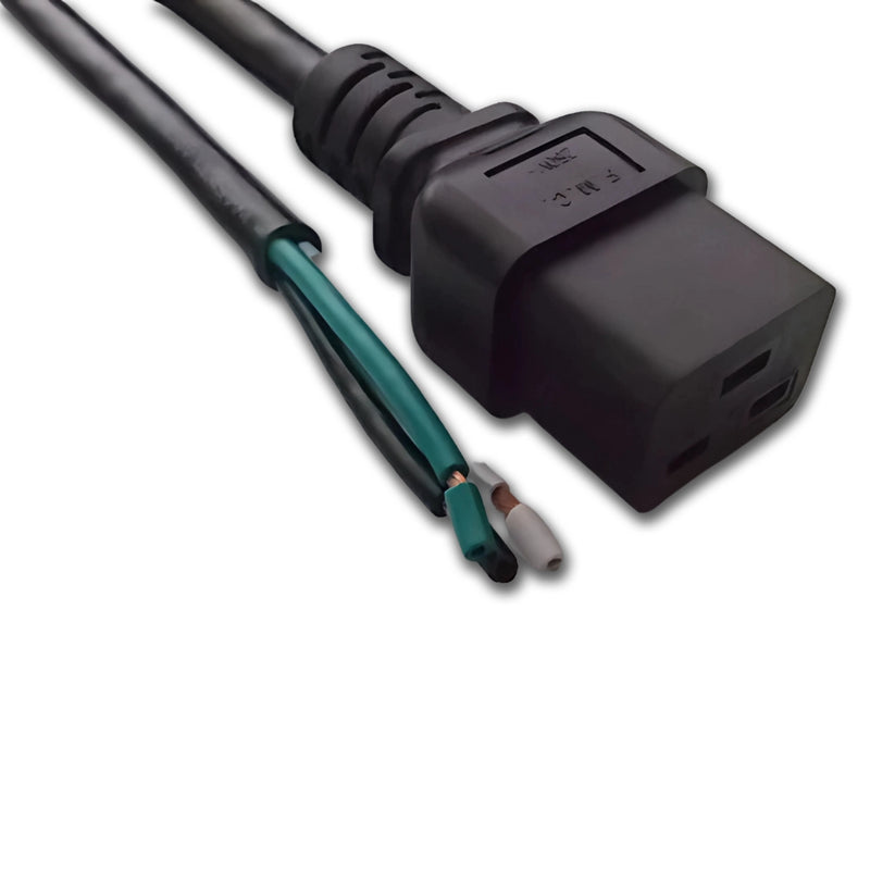 3FT IEC-320 C-19 Right Angle to ROJ 211/2 IN Strip 3/8IN Computer Power Cord 14/3 SJTW NA