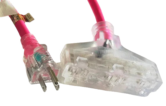 25FT Nema 5-15P to Nema 5-15TT Fan Style Neon Pink Lighted Extension Cord 12/3 SJTW NA 20A 125V