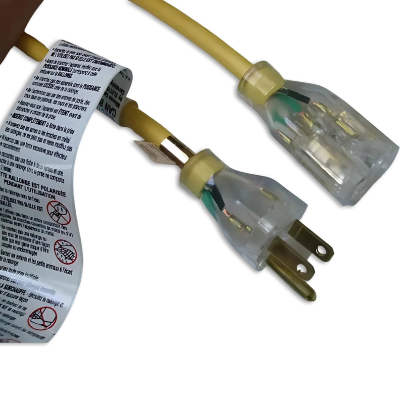 50FT Nema 5-15P to Nema 5-15R Lighted Yellow Extension Cord 16/3 SJTW NA 13A 125V Printed On