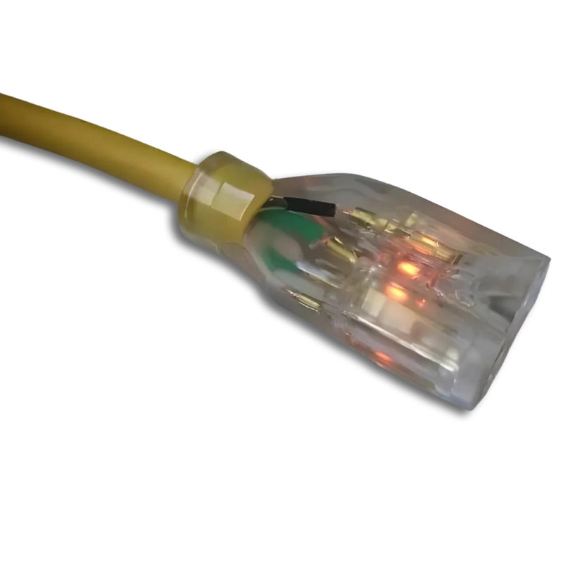 25FT Nema 5-15P to Nema 5-15R Lighted Yellow Extension Cord 16/3 SJTW NA 13A 125V