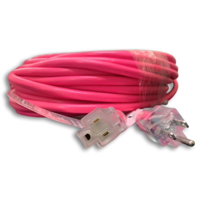 50FT NEMA 5-15P TO NEMA 5-15R NEON PINK LIGHTED EXTENSION CORD 12/3 SJTW NA 20A 125V