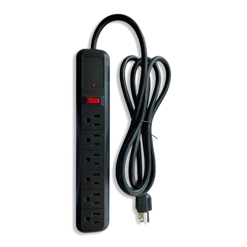 6FT Power Strip Nema 5-15P to 6 Outlet Black Surge Protector 14/3 SJT NA 15A 125V