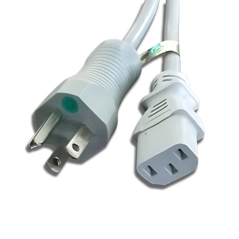 8FT NEMA 5-15PH to IEC-320 C-13 Gray Hospital Computer Power Cord 18/3 SJTW NA