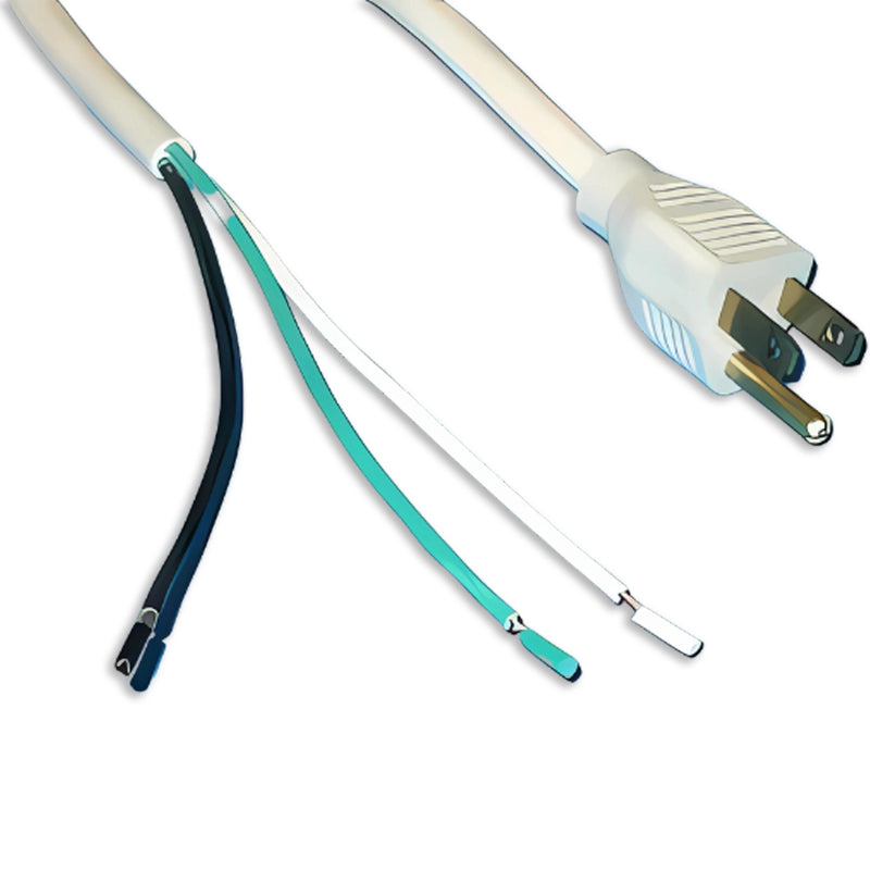 8FT Nema 5-15p to ROJ 2IN Strip 1/4IN White Power Cord 16/3 SJTW NA