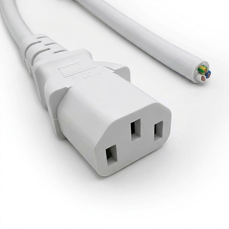 18FT IEC-320 C-13 to Blunt Cut White Computer Power Cord 14/3 SJTW CEE