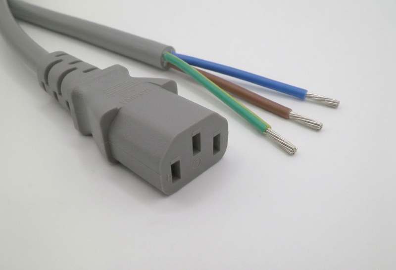 Americord: 1FT IEC-320 C-13 to ROJ 4IN Strip and Tin 1/2IN Computer Power Cord 16/3 SJTW CEE Gray