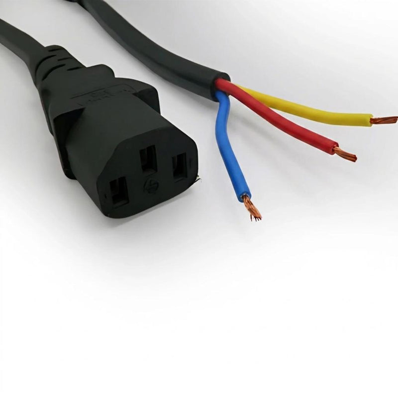 5FT 7IN ROJ 2 3/4" Strip 1/4" to IEC-320 C-13 Computer Power Cord 18/3 SJTW Red, Yellow, Blue conductors 10A 125V