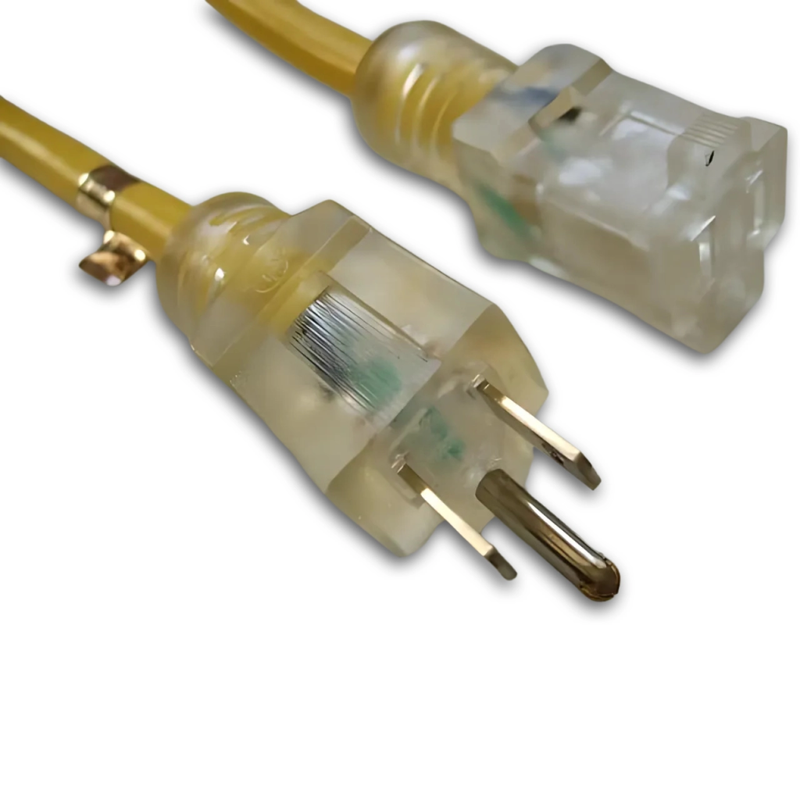 25FT Nema 5-15P to Nema 5-15R Lighted End Yellow Extension Cord 12/3 SJEOW NA 20A 125V
