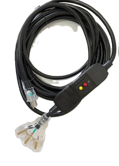 25FT Nema 5-15P to Nema 5-15TT Fan Style With Inline GFCI Black Lighted Extension Cord 12/3 SJTW NA 20A 125V