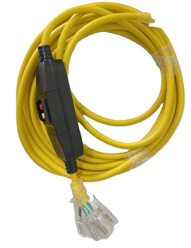 25FT Nema 5-15P to Nema 5-15TT Fan Style With Inline GFCI Yellow Lighted Extension Cord 12/3 SJTW NA 20A 125V