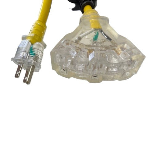 25FT Nema 5-15P to Nema 5-15TT Fan Style With Inline GFCI Yellow Lighted Extension Cord 12/3 SJTW NA 20A 125V