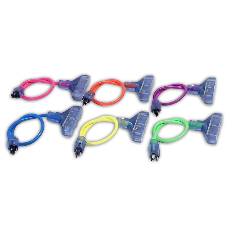 2FT 5-15P to 5-15TT Neon Fan Style Lighted Extension Cord 14/3 SJTW 15A 125V