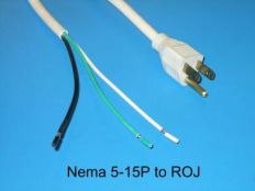 6FT Nema 5-15p to ROJ 2IN Strip 1/4IN White Power Cord 14/3 SJTW NA 
