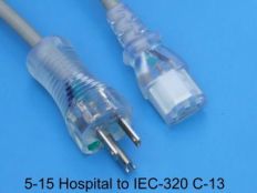 15FT NEMA 5-15PH to IEC-320 C-13 Hospital Computer Power Cord 14/3 SJTOW NA 15A 125V